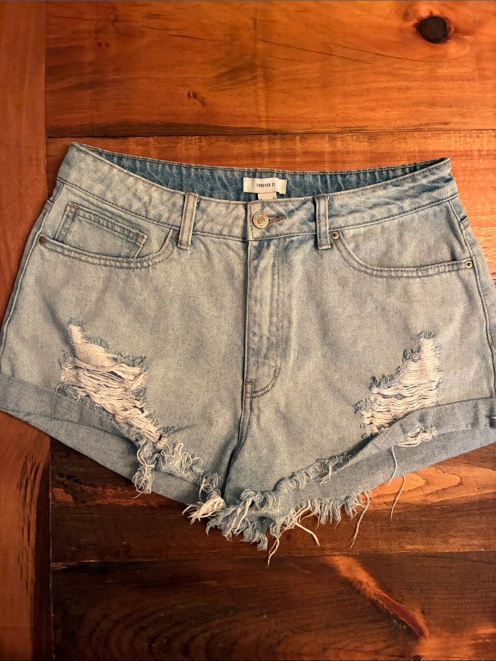 Forever 21 Light Wash Distressed Denim Jean Shorts